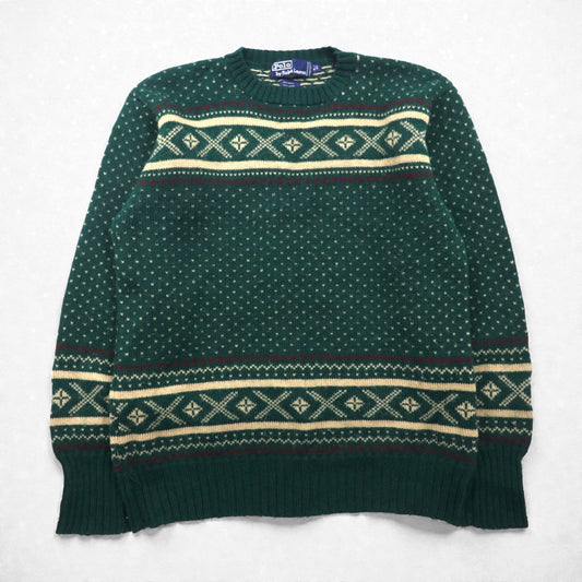 Polo Ralph Lauren 90年代 バーズアイ ノルディック ニット セーター XL グリーン ウール 羊毛