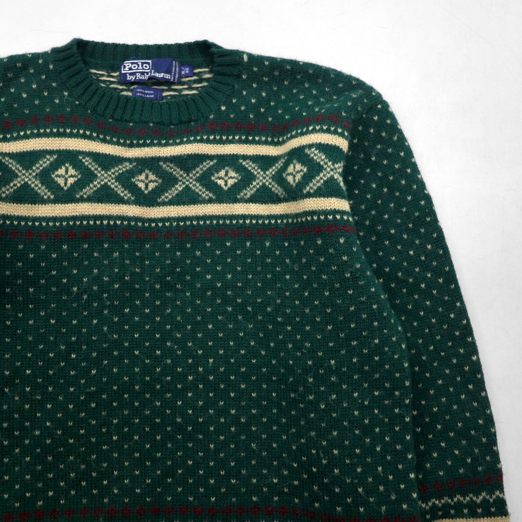 Polo Ralph Lauren 90年代 バーズアイ ノルディック ニット セーター XL グリーン ウール 羊毛