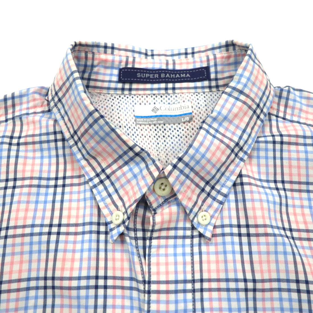 Columbia PFG Super Bahama UVカット オムニシェード バハマ フィッシングシャツ L ホワイト ブルー チェック ナイロン FM7190