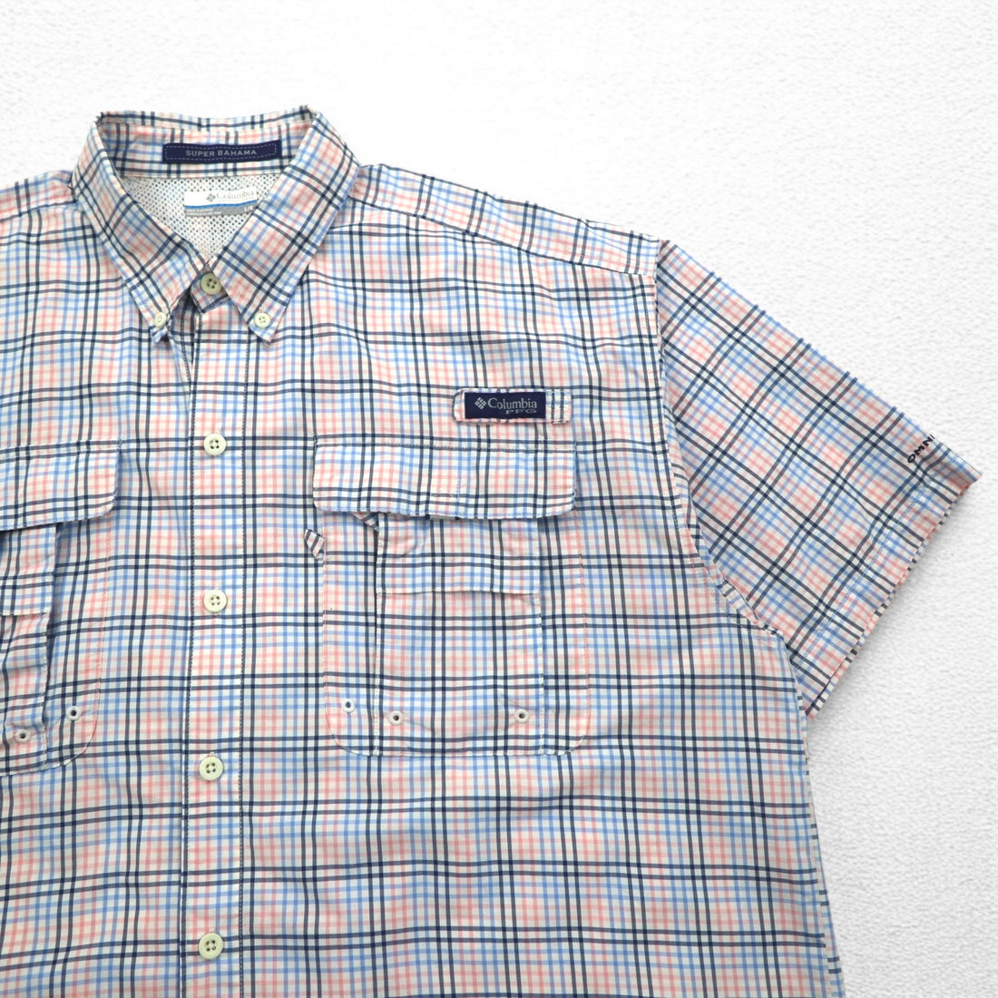Columbia PFG Super Bahama UVカット オムニシェード バハマ フィッシングシャツ L ホワイト ブルー チェック ナイロン FM7190