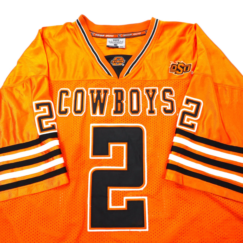 90s COLLEGE EQUIPMENT Game Shirt XXL Orange Polyester Mesh Numbering NCAA COWBOYS Big Size