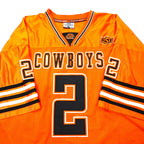 90s COLLEGE EQUIPMENT Game Shirt XXL Orange Polyester Mesh Numbering NCAA COWBOYS Big Size