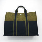 HERMES Foul Tou MM Tote Bag, Khaki Canvas, Two-Tone, Made in France