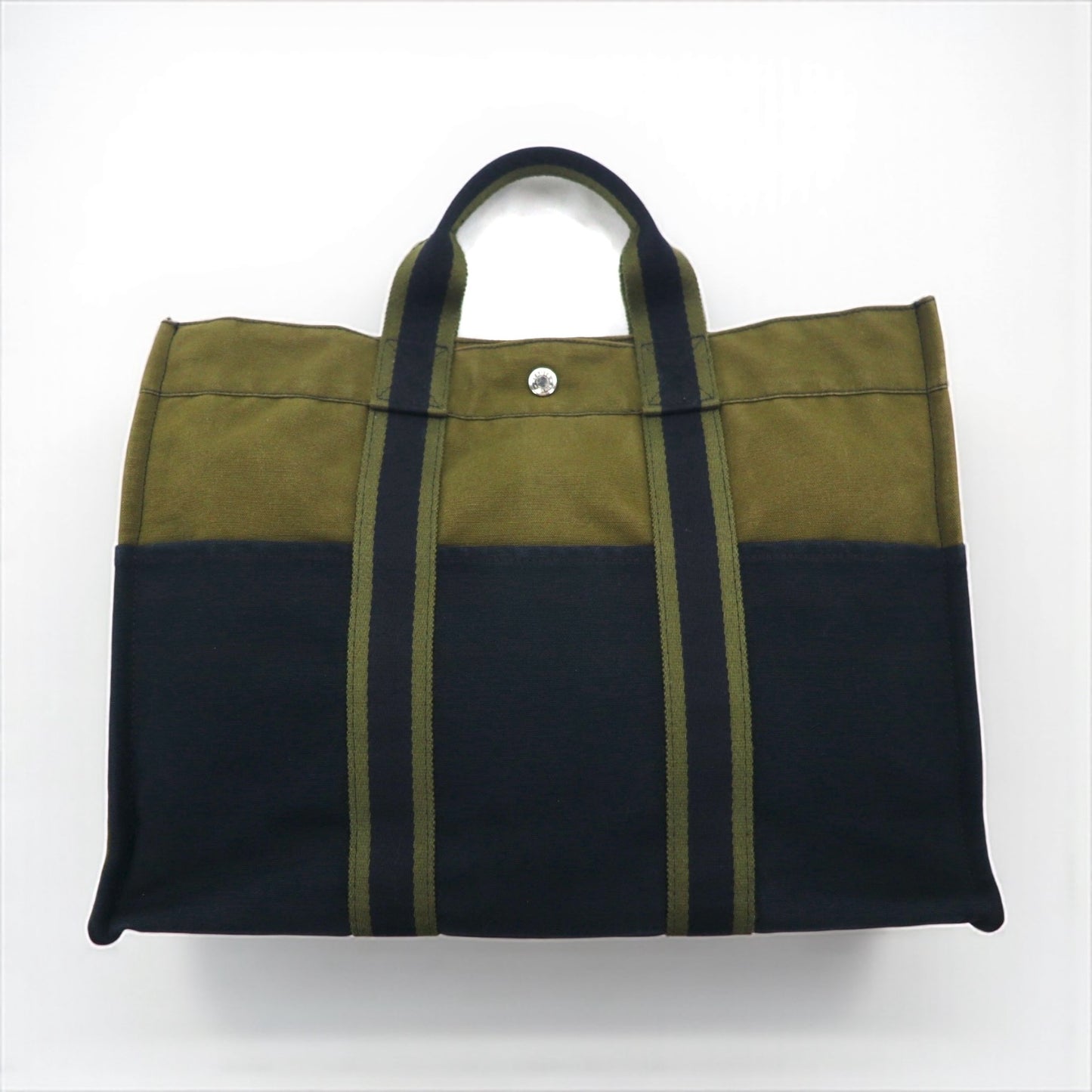 HERMES フールトゥ MM トートバッグ カーキ キャンバス バイカラー フランス製