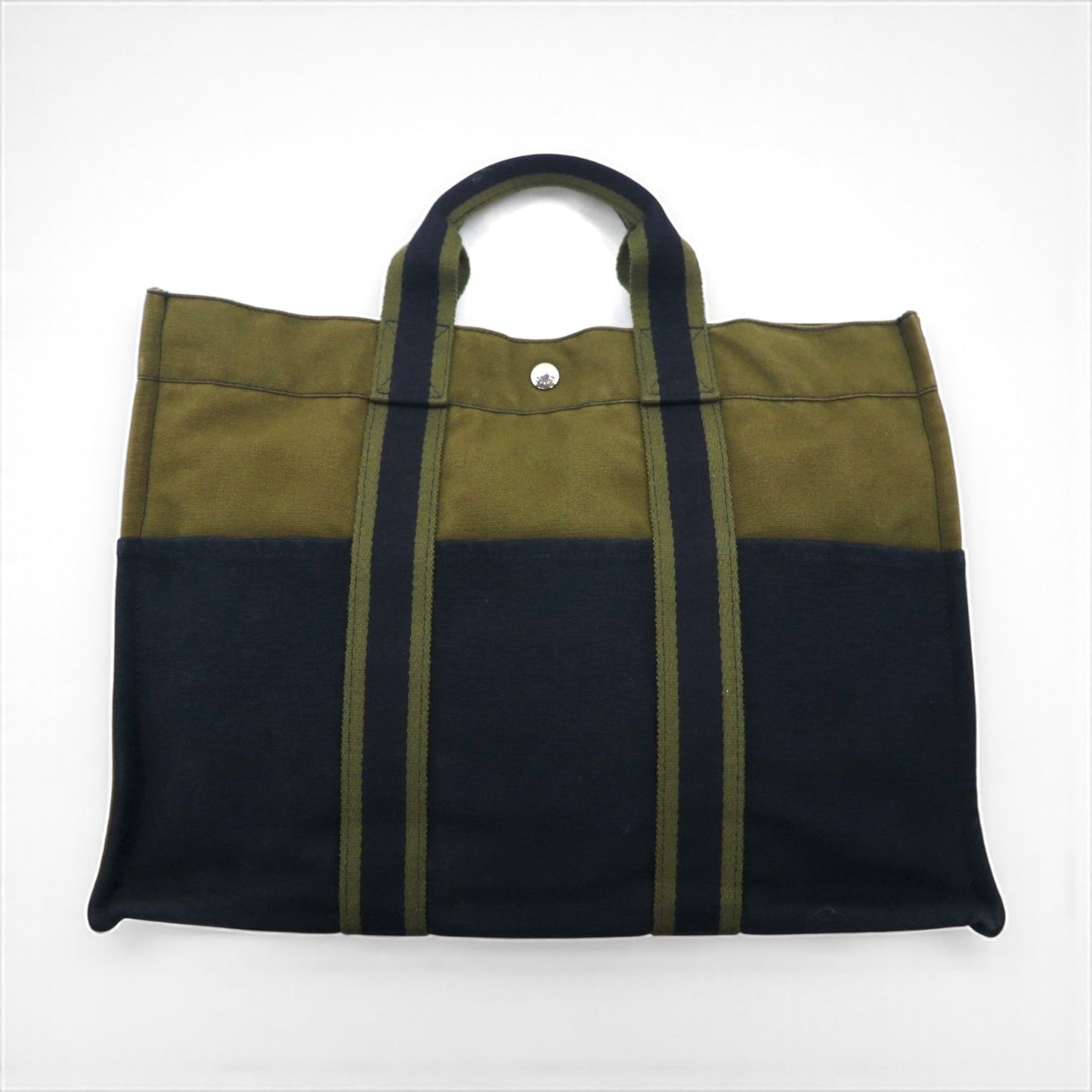 HERMES フールトゥ MM トートバッグ カーキ キャンバス バイカラー フランス製