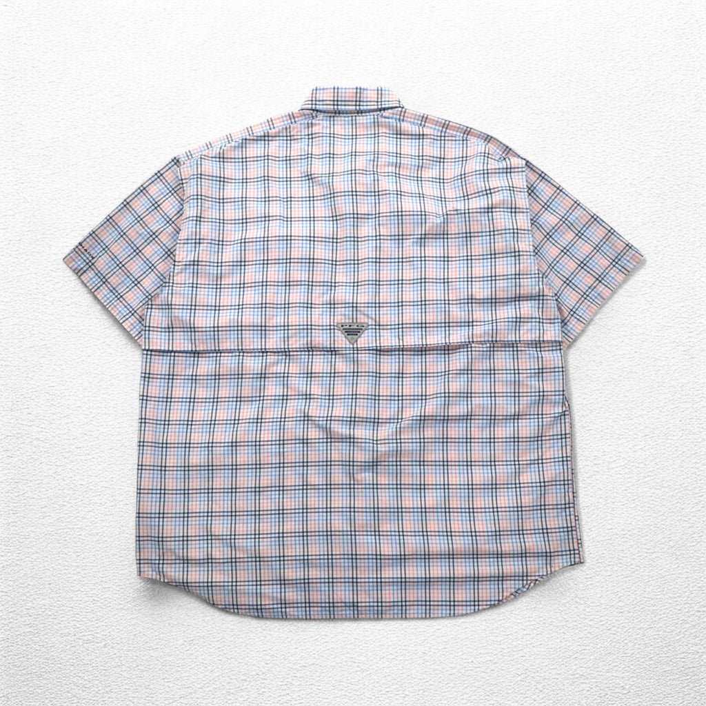 Columbia PFG Super Bahama UVカット オムニシェード バハマ フィッシングシャツ L ホワイト ブルー チェック ナイロン FM7190