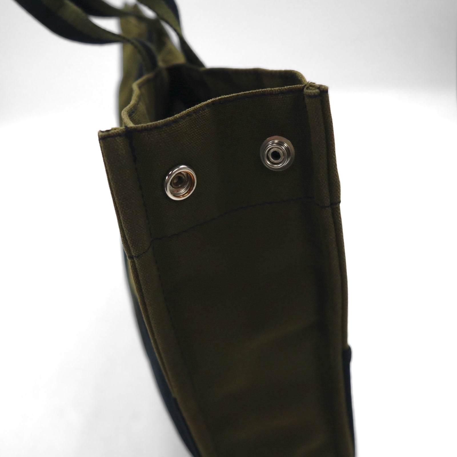 HERMES Foul Tou MM Tote Bag, Khaki Canvas, Two-Tone, Made in France