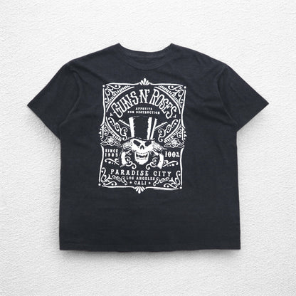 GUNS N' ROSES Rock Band T-Shirt XL Gray Cotton PARADISE CITY Skull Bravado Made in Mexico