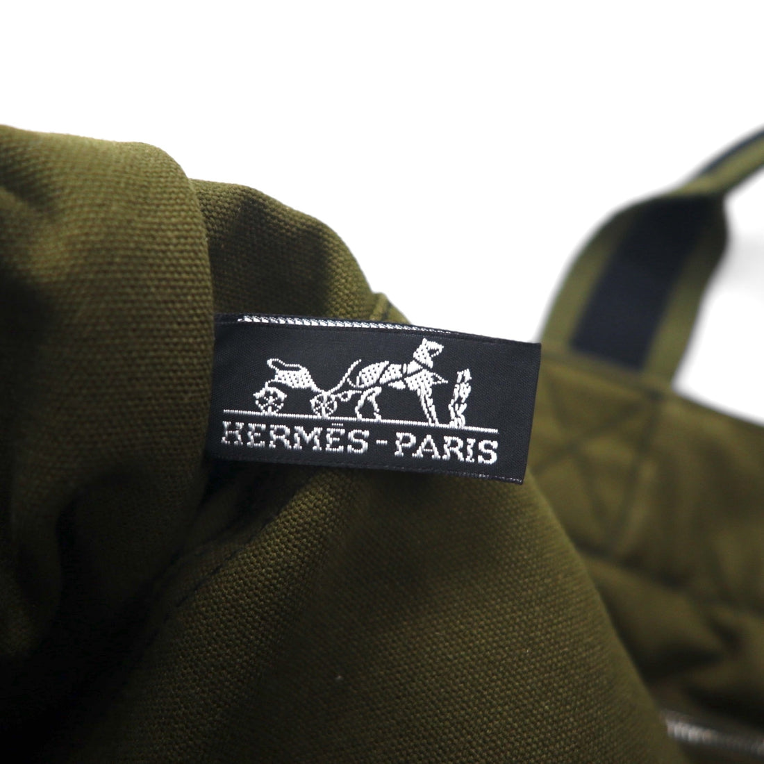 HERMES Foul Tou MM Tote Bag, Khaki Canvas, Two-Tone, Made in France