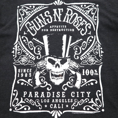 GUNS N' ROSES Rock Band T-Shirt XL Gray Cotton PARADISE CITY Skull Bravado Made in Mexico