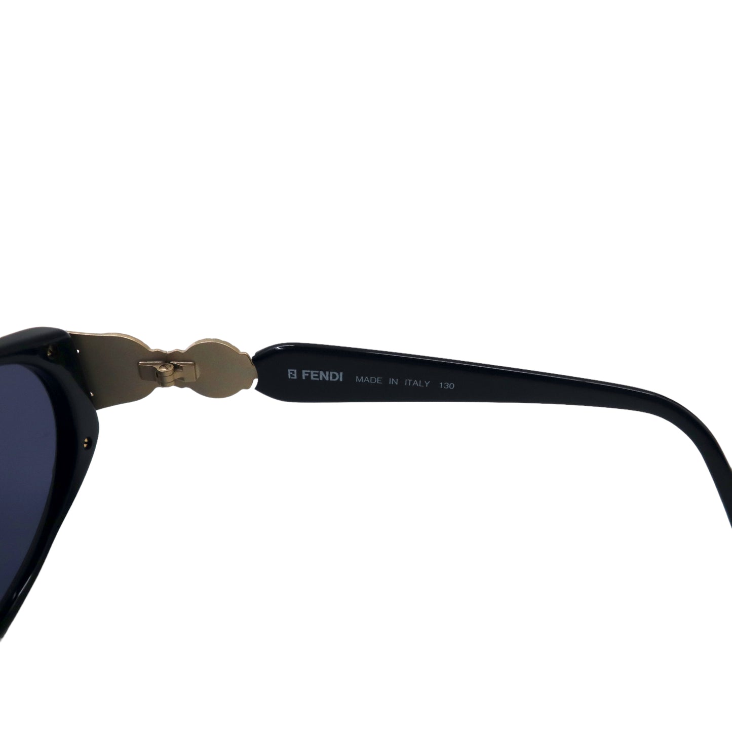 FENDI Sunglasses Black Gold Side Logo Coin FS 138 Ebony 130 Vintage Italian  Made