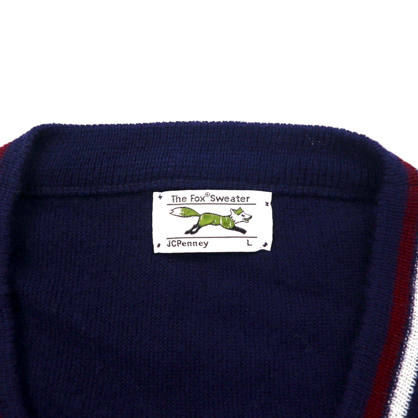 JC Penney 80年代 Vネック アクリルニット セーター L ネイビー The Fox Sweater