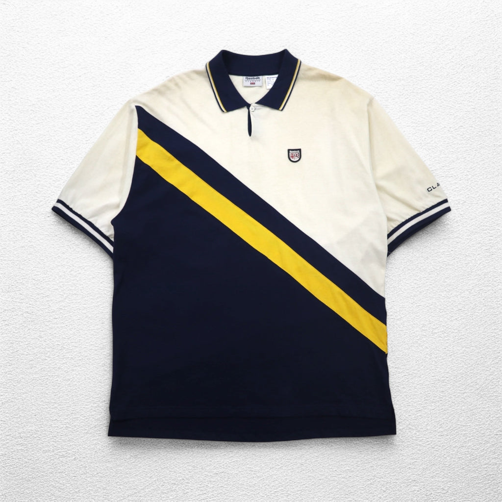 Reebok CLASSIC Line Design Polo Shirt XL Cream Navy Cotton Unused