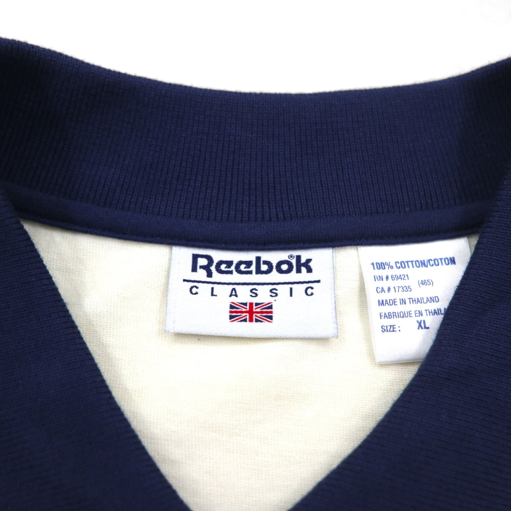 Reebok CLASSIC Line Design Polo Shirt XL Cream Navy Cotton Unused