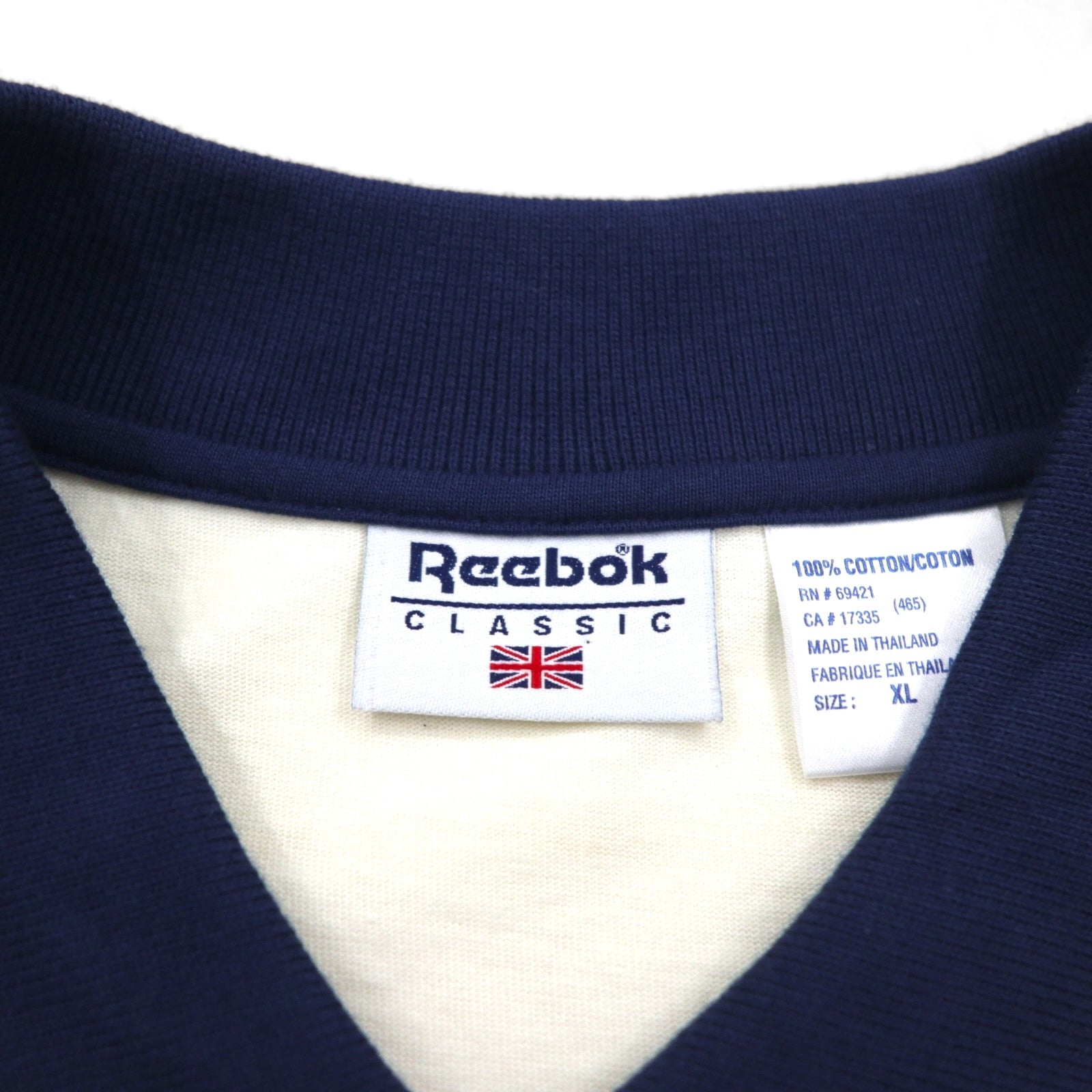 Reebok CLASSIC Line Design Polo Shirt XL Cream Navy Cotton Unused