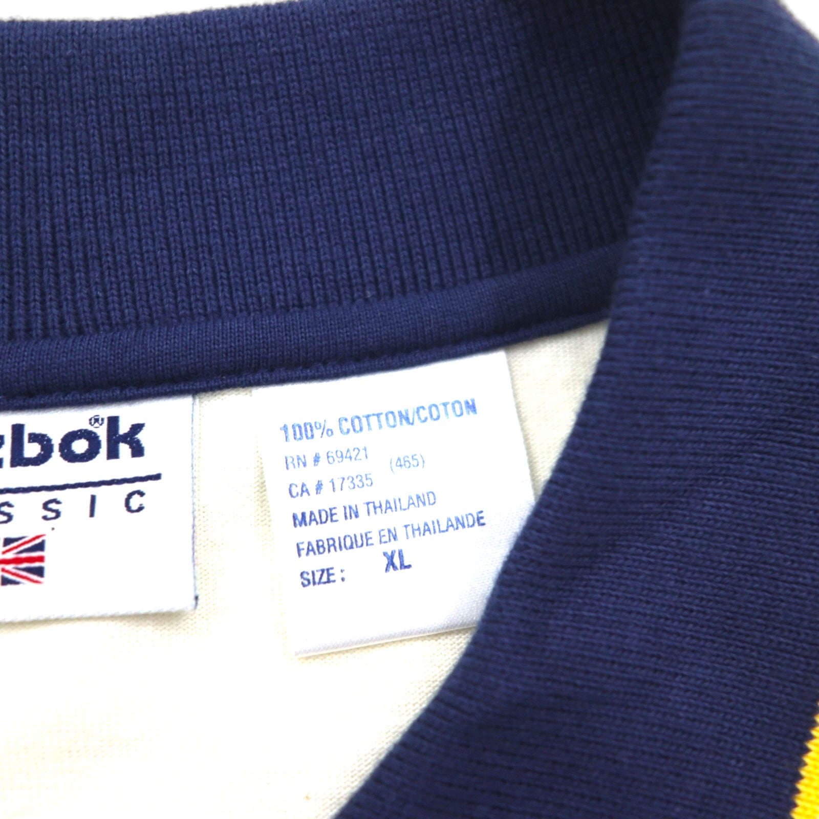 Reebok CLASSIC Line Design Polo Shirt XL Cream Navy Cotton Unused