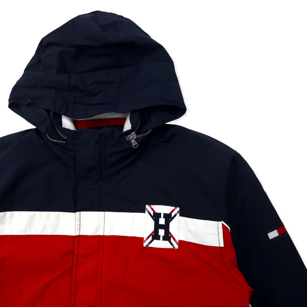 TOMMY HILFIGER Sailing Jacket L Navy Red Nylon Fleece Liner Hood Storage Type