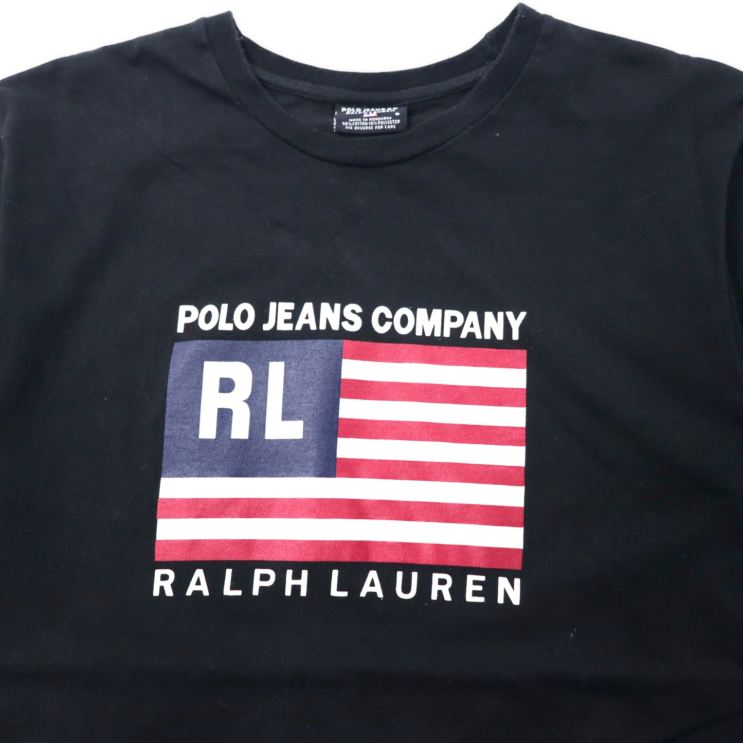 POLO JEANS CO. RALPH LAUREN 90年代 ロゴプリントTシャツ S ブラック 星条旗 コットン