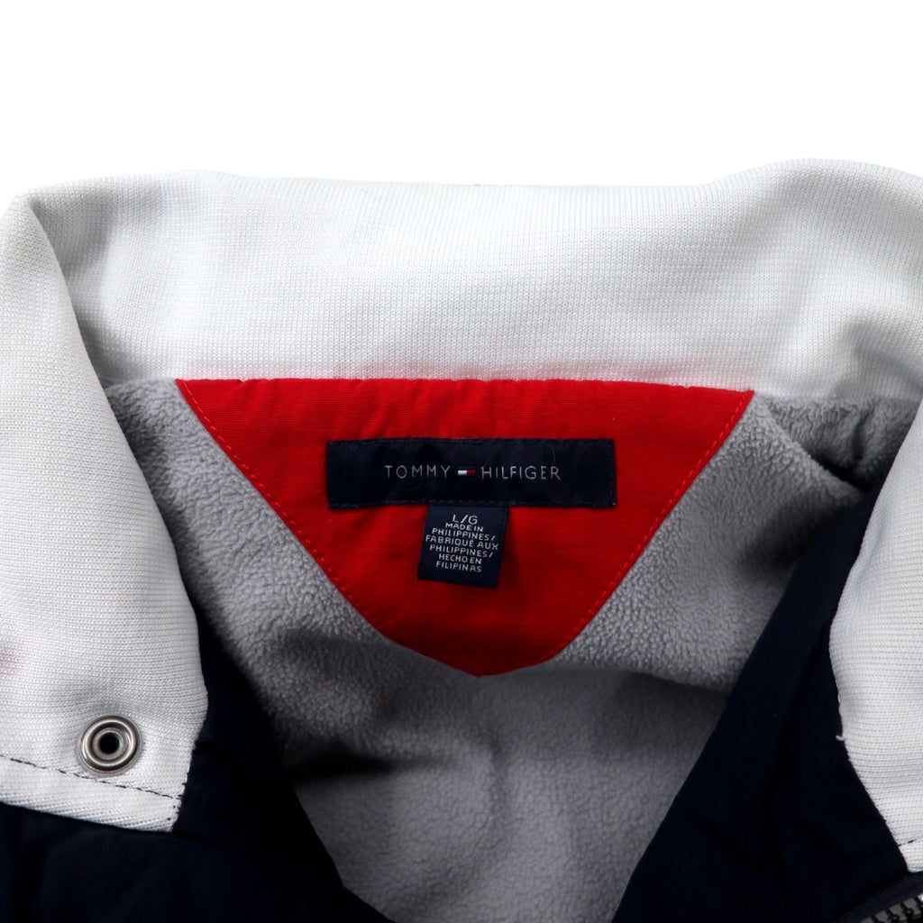TOMMY HILFIGER Sailing Jacket L Navy Red Nylon Fleece Liner Hood Storage Type