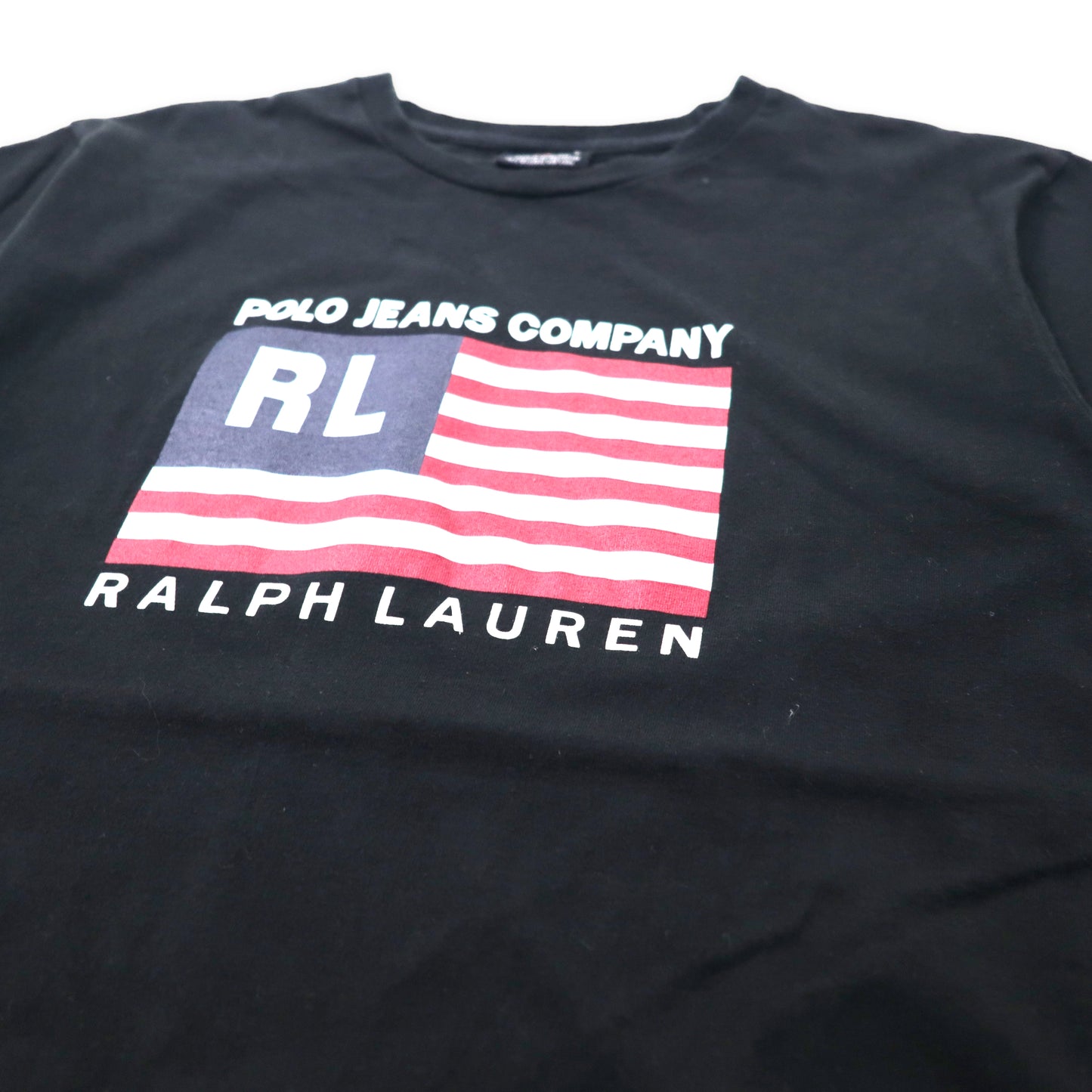 POLO JEANS CO. RALPH LAUREN 90年代 ロゴプリントTシャツ S ブラック 星条旗 コットン
