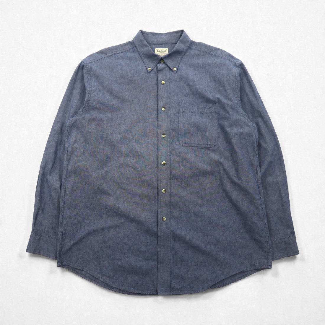 L.L.Bean 00s Chambray Button Down Shirt, Large, Blue Cotton, DUG3