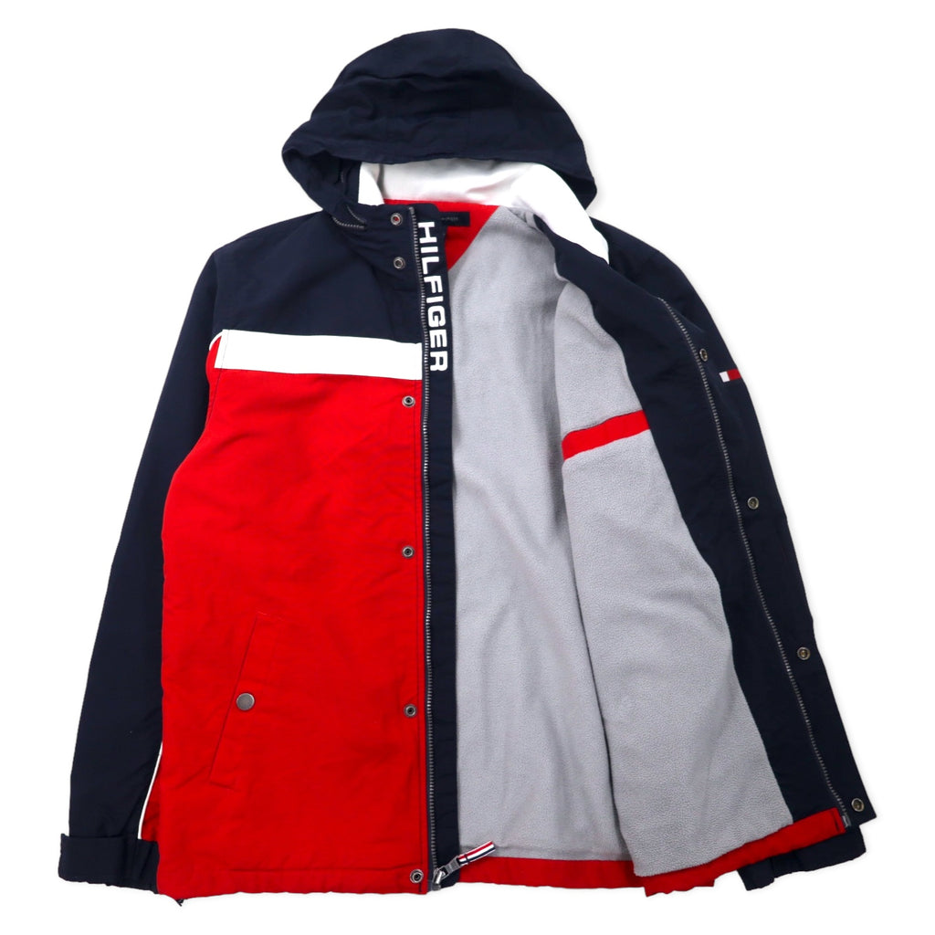 TOMMY HILFIGER Sailing Jacket L Navy Red Nylon Fleece Liner Hood Storage Type