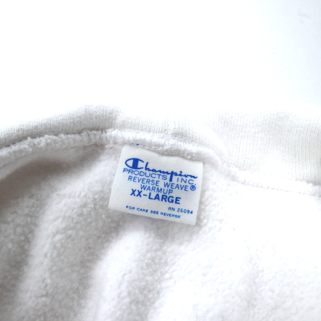 Champion Reverse Weave Hoodie XXL White Cotton Fleece Lining HORNELL Dye-In Print Blue Single Tag Reprint REVERSE WEAVE Pullover Hooded SWEATSHIRT C3-W111
