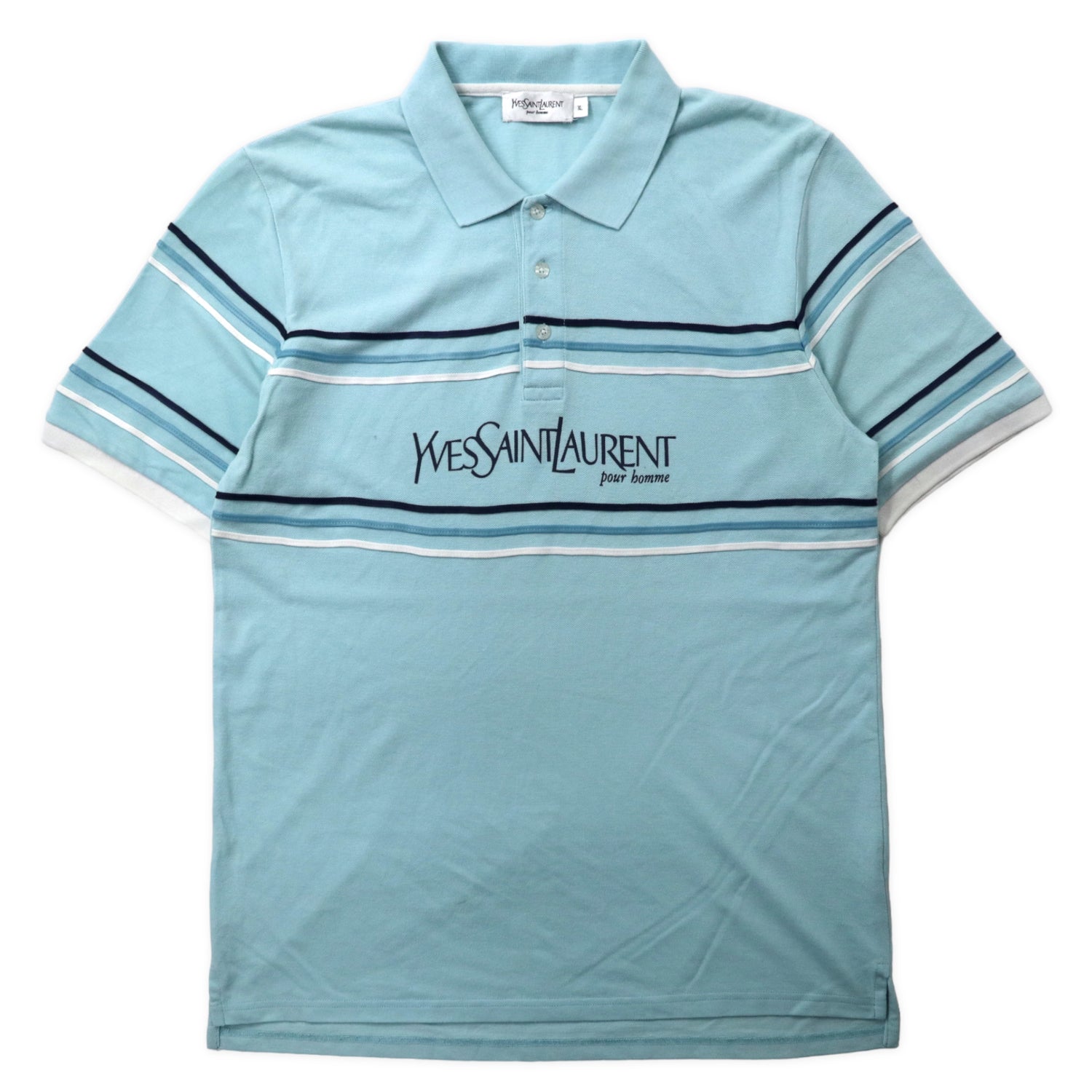 Yves Saint Laurent Pour Homme Logo Print Polo Shirt XL Blue Cotton