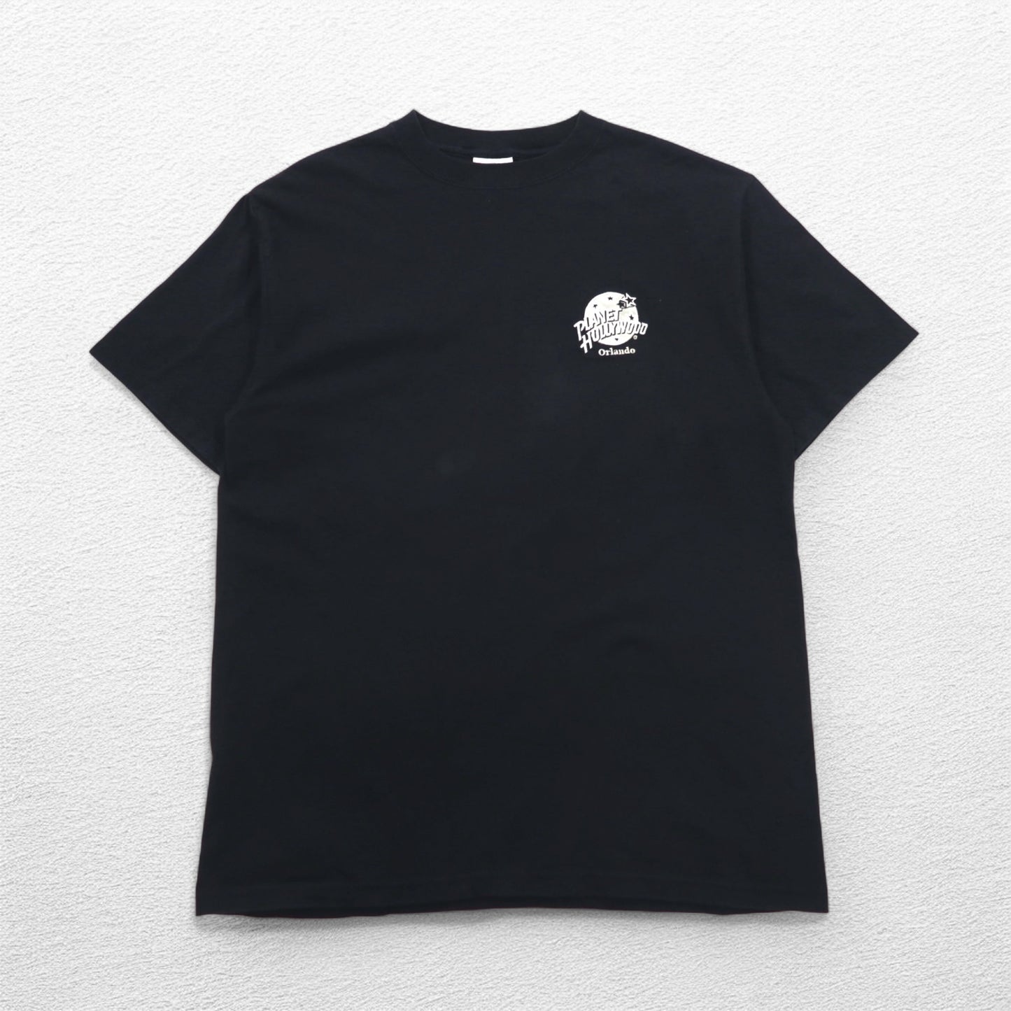 PLANET HOLLYWOOD 90s USA Made Advertising T-shirt L Black One Point Logo Embroidery