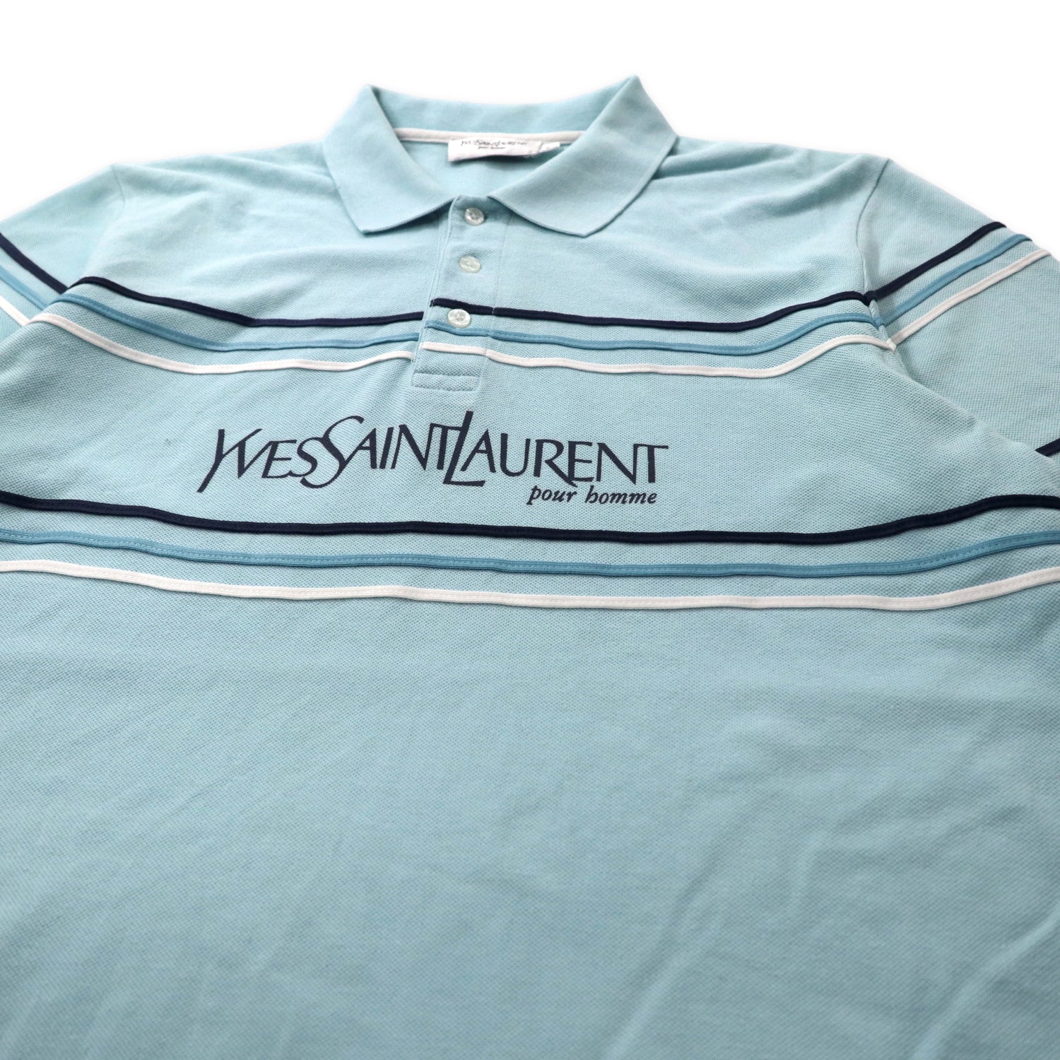 Yves Saint Laurent Pour Homme Logo Print Polo Shirt XL Blue Cotton