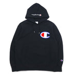 Champion Pullover Sweatshirt Hoodie M Black Cotton Big Logo C3-R101
