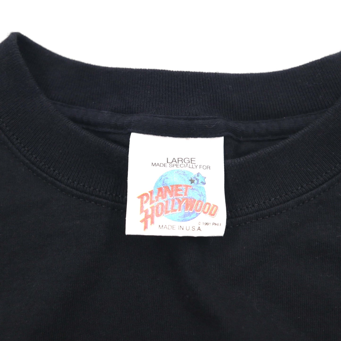 PLANET HOLLYWOOD 90s USA Made Advertising T-shirt L Black One Point Logo Embroidery