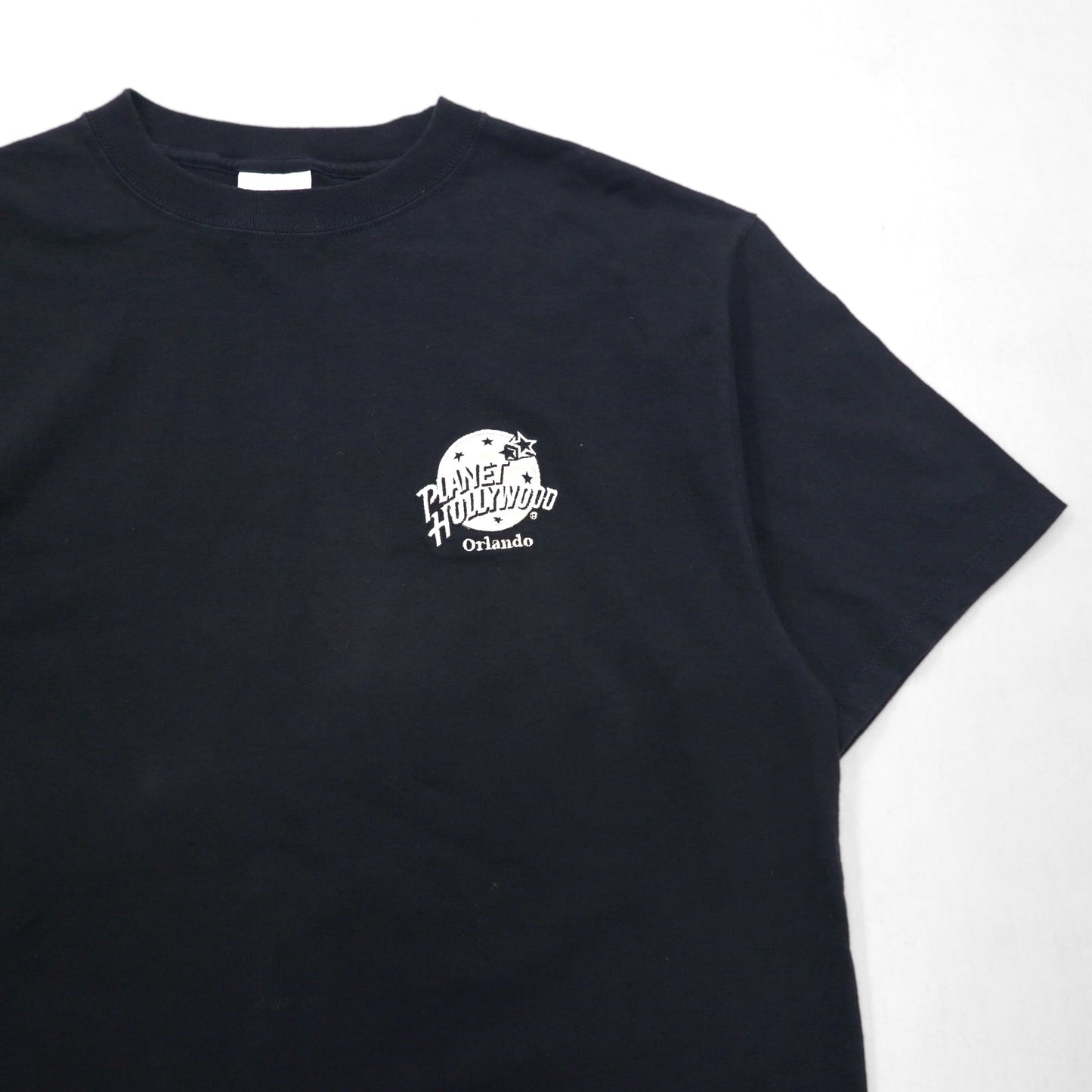 PLANET HOLLYWOOD 90s USA Made Advertising T-shirt L Black One Point Logo Embroidery
