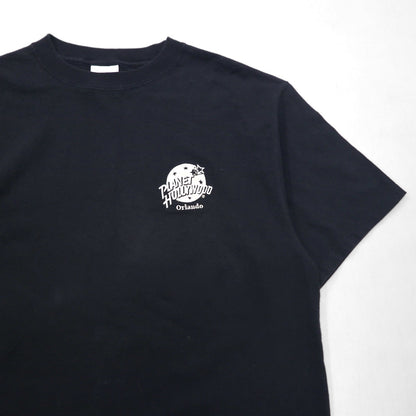 PLANET HOLLYWOOD 90s USA Made Advertising T-shirt L Black One Point Logo Embroidery