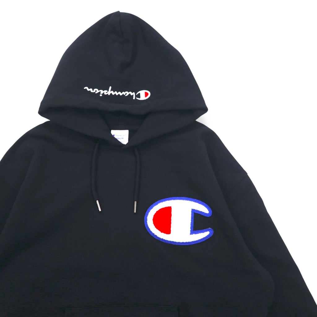 Champion Pullover Sweatshirt Hoodie M Black Cotton Big Logo C3-R101
