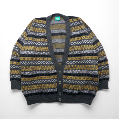 Vintage Jacquard Cardigan Canda ウール ニット カーディガン XL マルチカラー 総柄