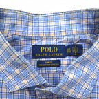 POLO RALPH LAUREN ビッグサイズ ワイドカラー ドレスシャツ XXL ブルー チェック コットン ストレッチ スモールポニー