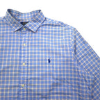 POLO RALPH LAUREN ビッグサイズ ワイドカラー ドレスシャツ XXL ブルー チェック コットン ストレッチ スモールポニー