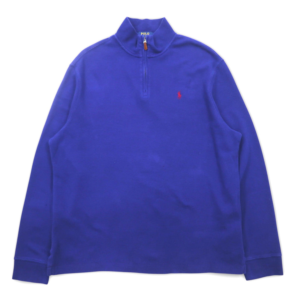 POLO RALPH LAUREN Half-Zip Sweatshirt L Blue Cotton ESTATE RIB Small Pony Embroidery