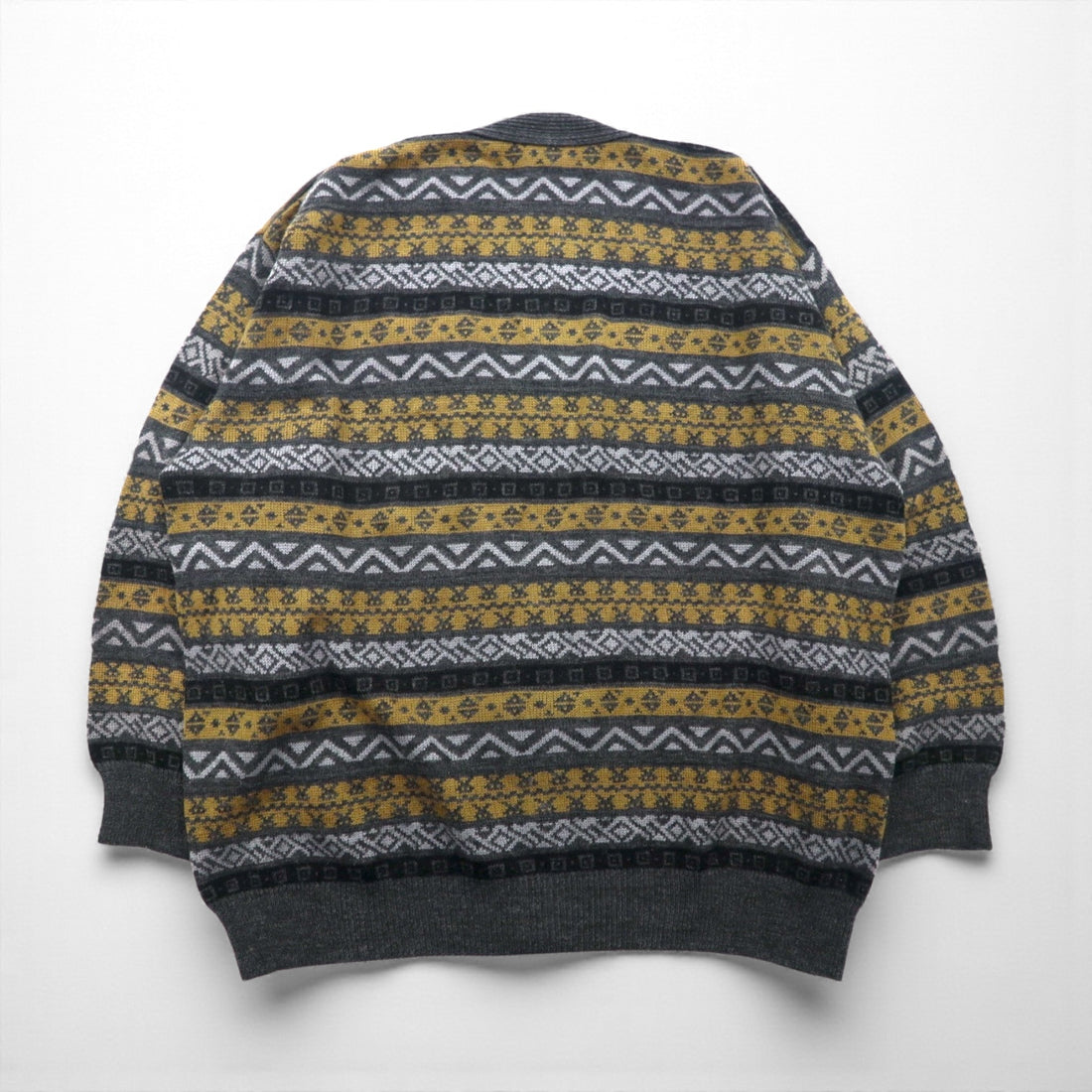 Vintage Jacquard Cardigan Canda ウール ニット カーディガン XL マルチカラー 総柄