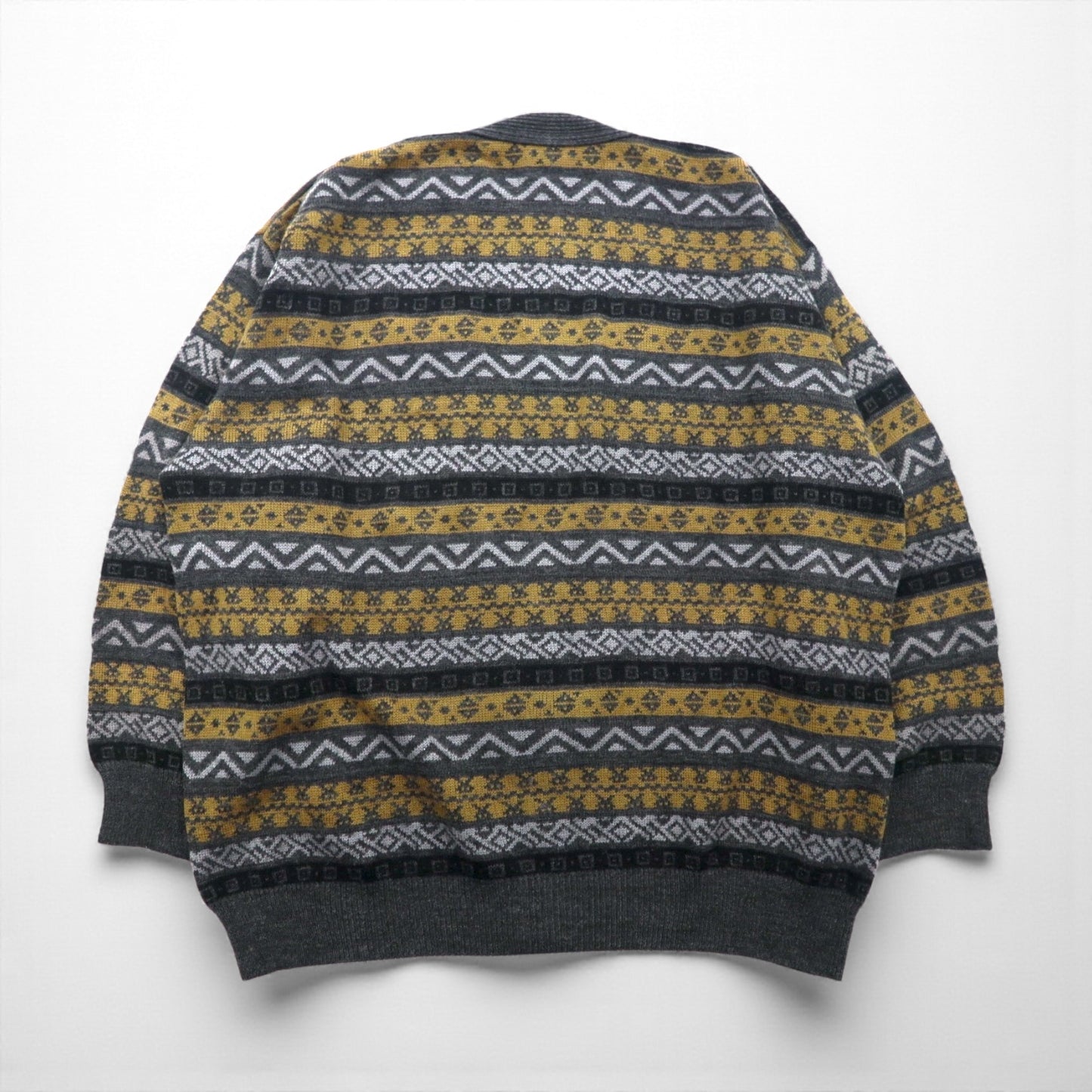 Vintage Jacquard Cardigan Canda ウール ニット カーディガン XL マルチカラー 総柄