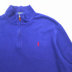 POLO RALPH LAUREN Half-Zip Sweatshirt L Blue Cotton ESTATE RIB Small Pony Embroidery