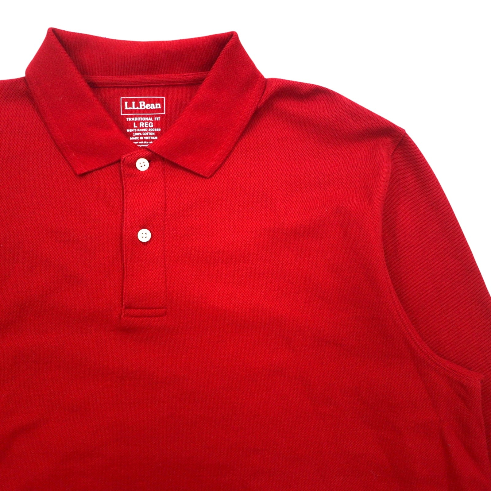 L.L.Bean 長袖 ポロシャツ L レッド コットン 鹿の子 TRADITIONAL FIT 300459
