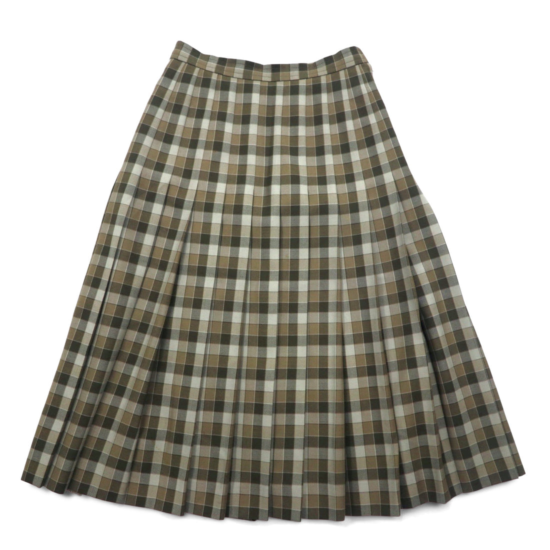 GIVENCHY 80s Old Pleated Skirt M Brown Check Wool Made in Japan
