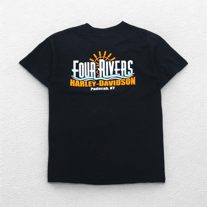 HARLEY DAVIDSON Double-sided Print T-shirt L Black Cotton FOUR RIVERS