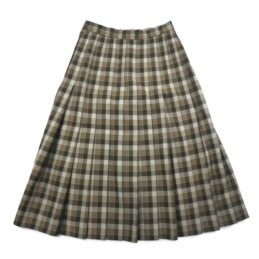 GIVENCHY 80s Old Pleated Skirt M Brown Check Wool Made in Japan
