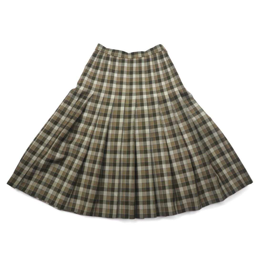 GIVENCHY 80s Old Pleated Skirt M Brown Check Wool Made in Japan