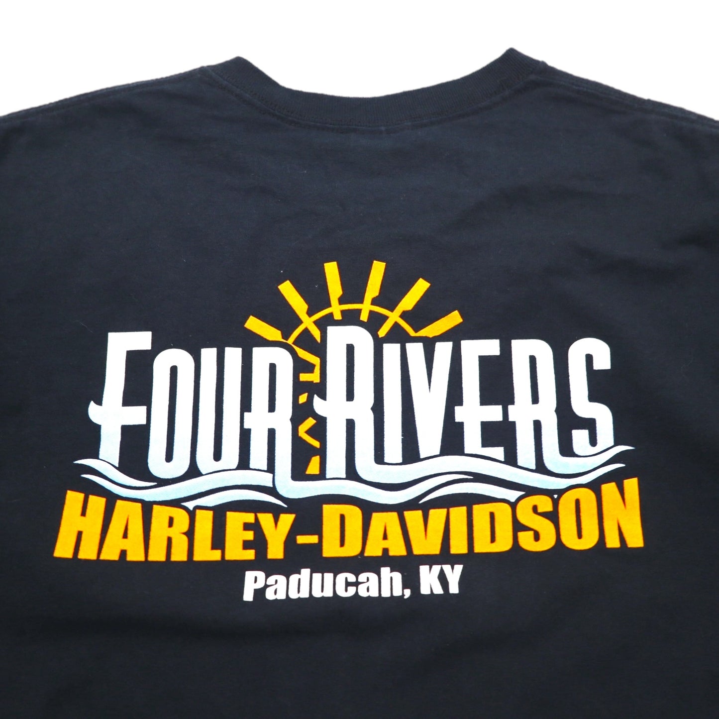 HARLEY DAVIDSON Double-sided Print T-shirt L Black Cotton FOUR RIVERS