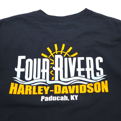 HARLEY DAVIDSON Double-sided Print T-shirt L Black Cotton FOUR RIVERS
