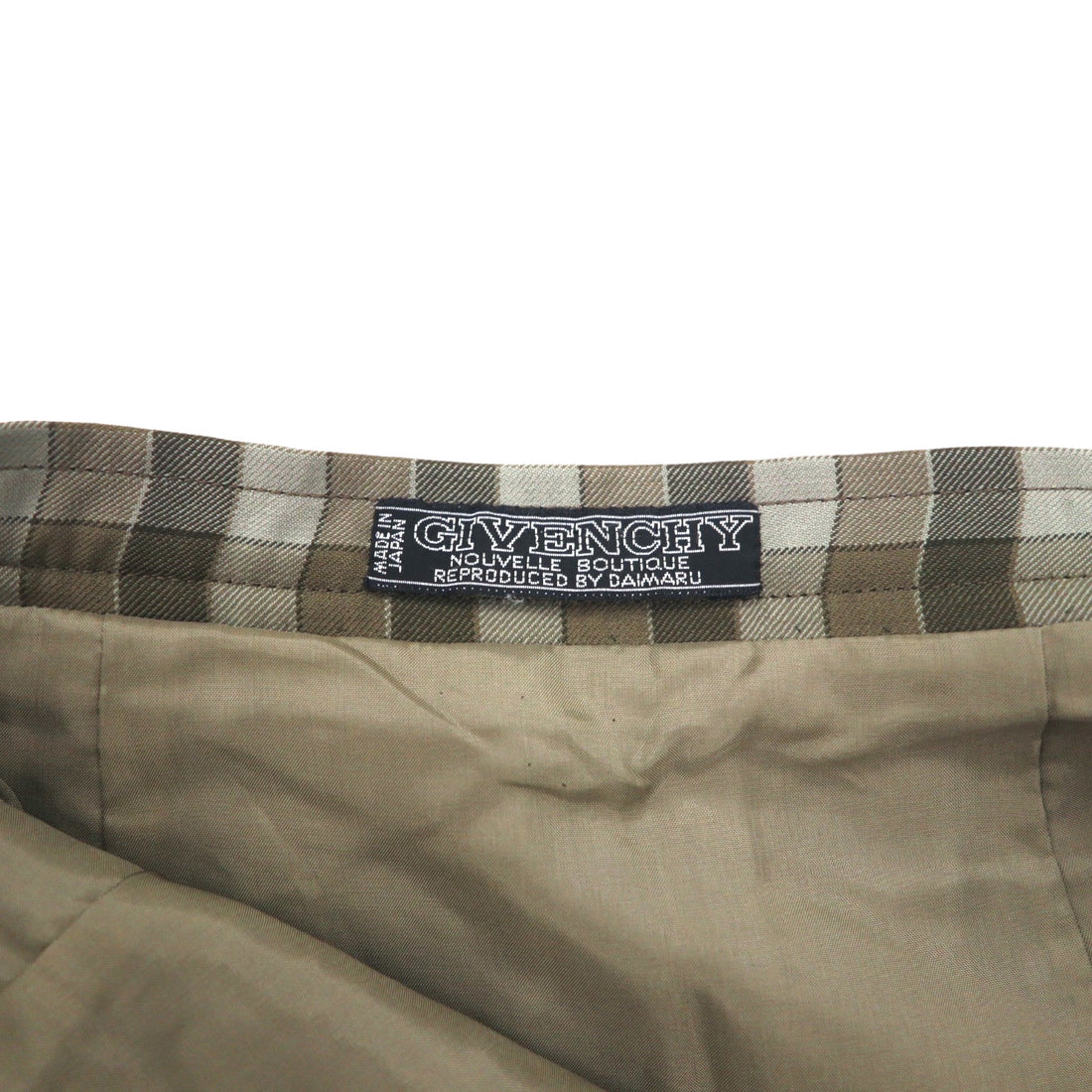 GIVENCHY 80s Old Pleated Skirt M Brown Check Wool Made in Japan